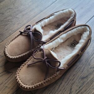 UGG Chestnut Suede Shearling-Lined Moccasin Slippers